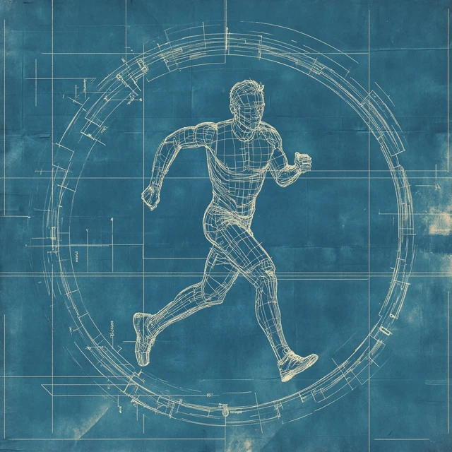 Blueprint Illustration of a Running Man
