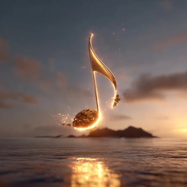 Golden Musical Note Above Puerto Rico Magical Dusk Tones