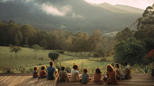 Brazilian Family Gathering at Dusk Nature Scene