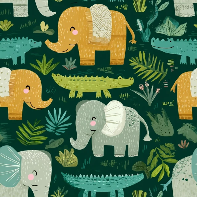 Cute Jungle Animals Seamless Pattern Wallpaper