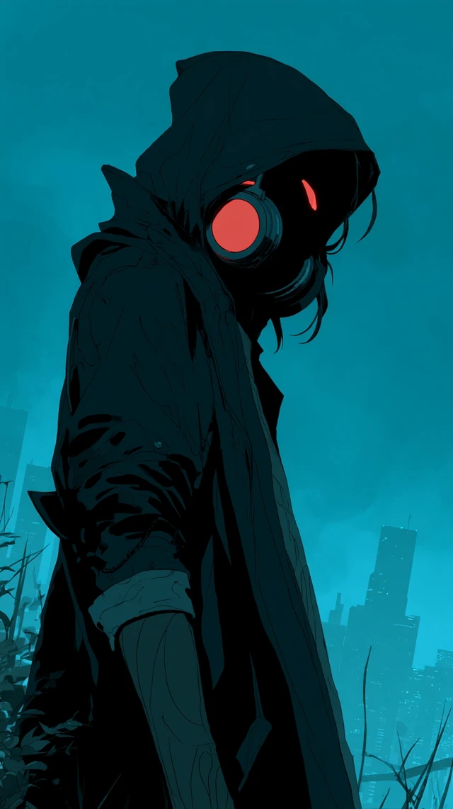 Cyberpunk Figure in a Hooded Coat