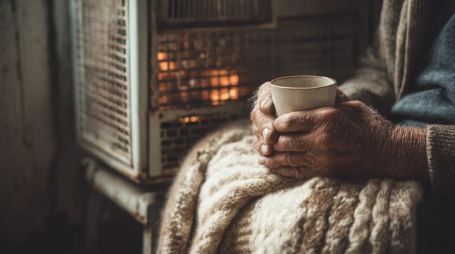 Cozy Elderly Man with Tea and a Blanket