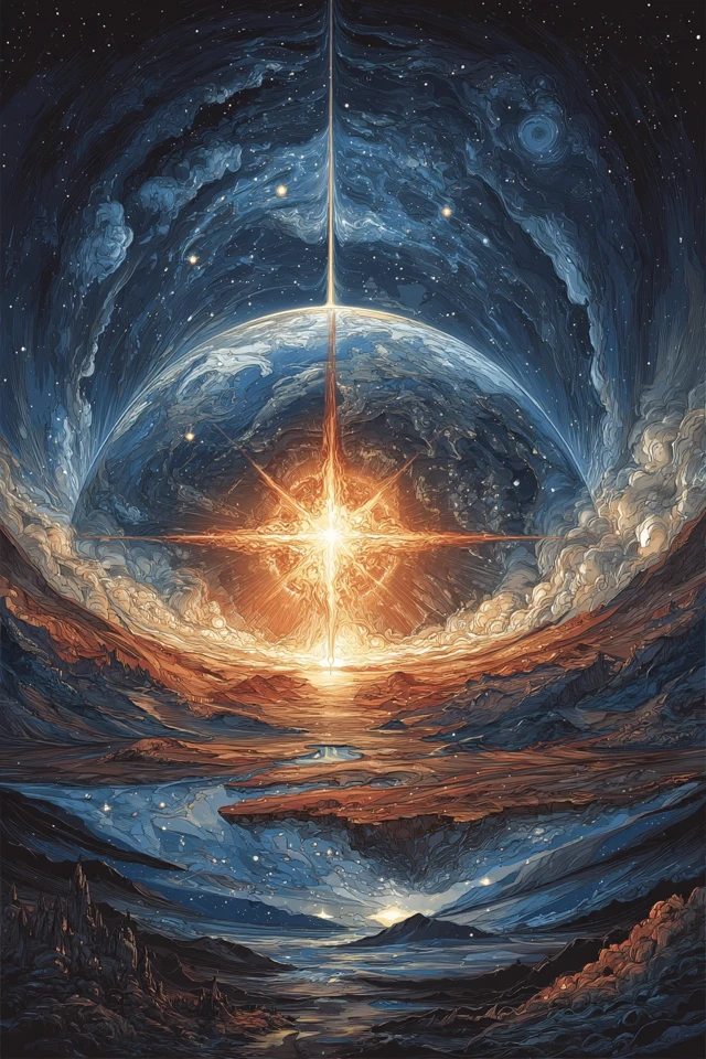 Artistic Earth Cutaway with Starry Core and Sky