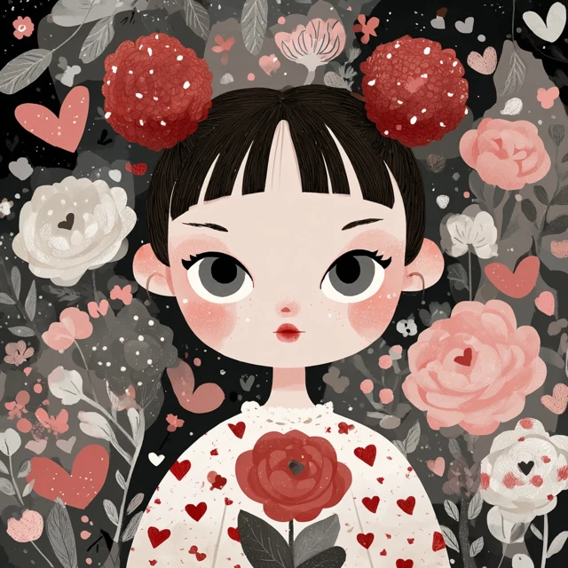 Cute Chibi Girl in Floral Garden