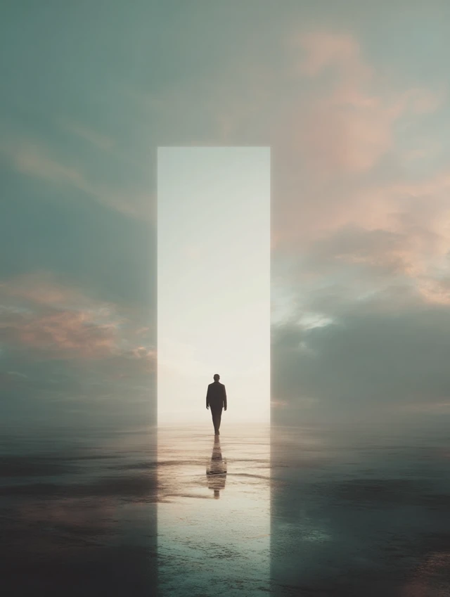 Man Walking Through Portal Cinematic Photography