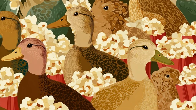 Duck and Popcorn Wallpaper Illustration