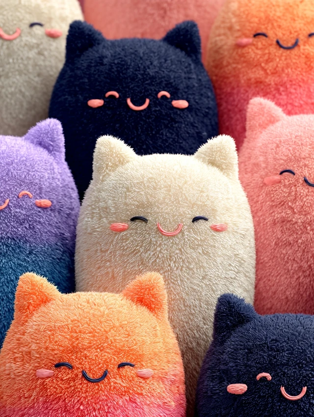 Kawaii Plush Kitty Pattern in Pastel Colors