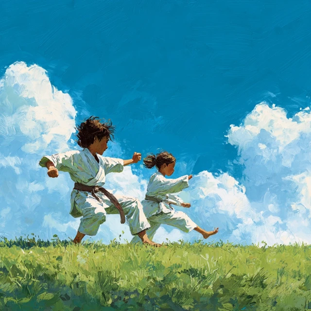 Karate Kids Training in the Sunshine Positive Poster