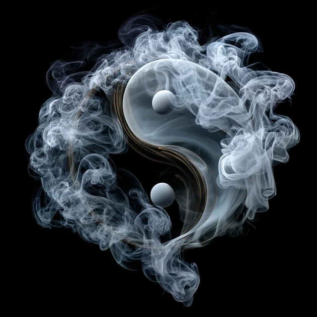 Yin Yang Symbol in Smoke Daoist Ink Painting