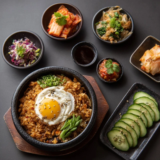Korean Fried Rice with Kimchi and Sides