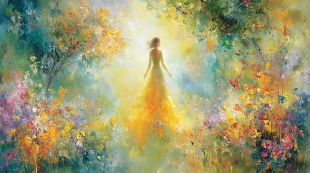 Inner Harmony Radiant Figure in a Lush Field Painting