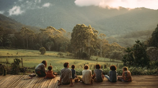 Brazilian Family Gathering at Dusk Nature Scene