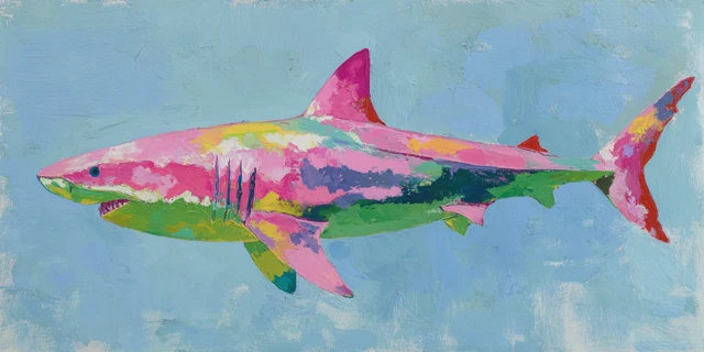 Peter Max Style Shark Painting Abstract Art
