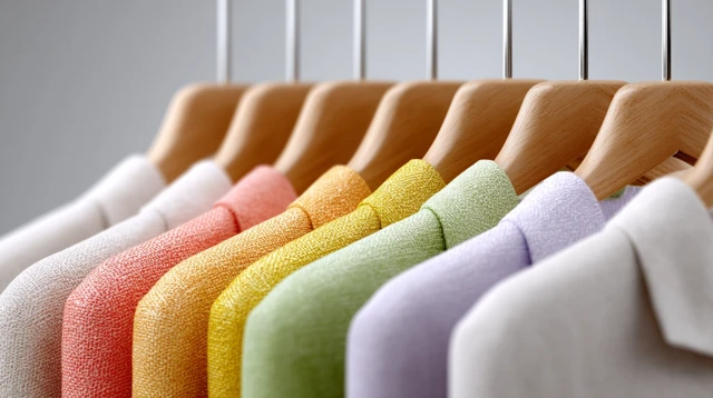 Colorful Linen Coat Suits on Wooden Hangers