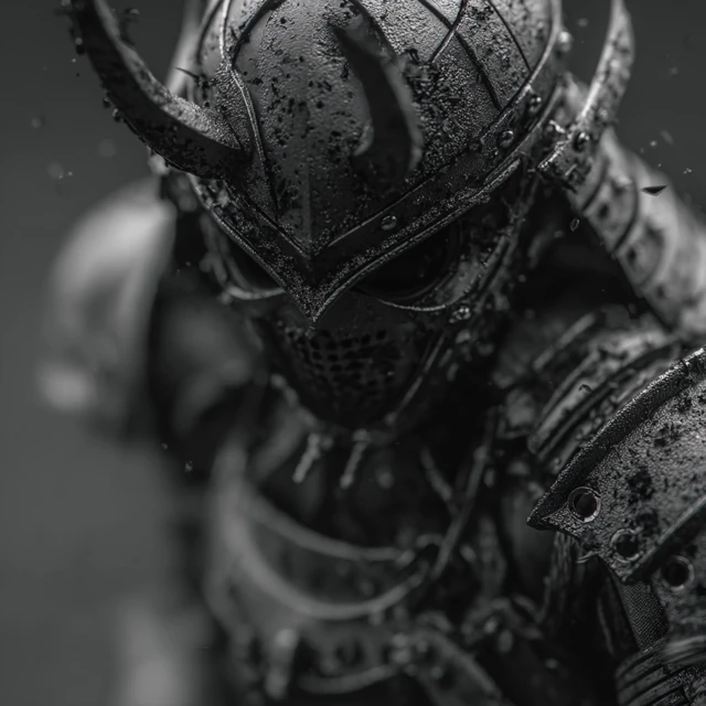 Samurai Playing Basketball Black and White Photo