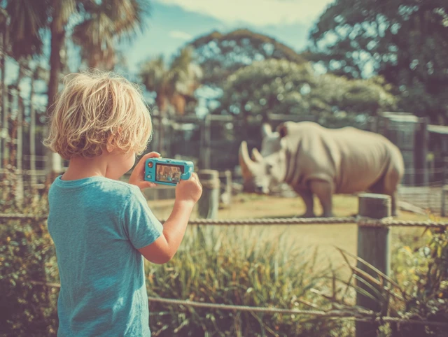 Boy Photographs Rhino at the Zoo