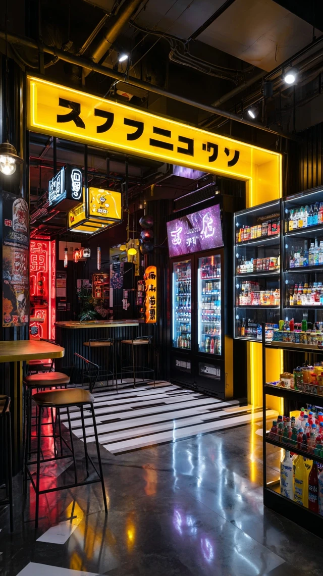 Japanese Cyberpunk PopUp Store Food and Drink