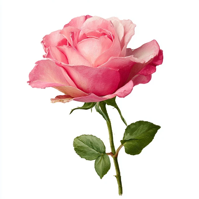 Pink Rose in Full Bloom Isolated on White
