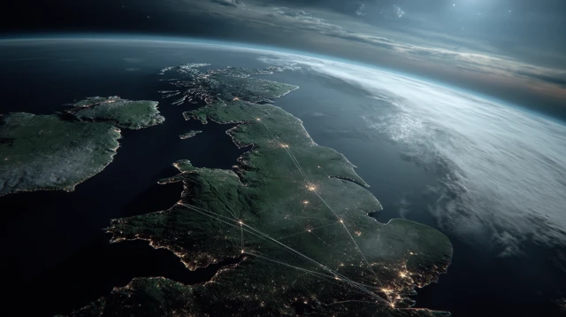 British Isles from Space Cities and Connections