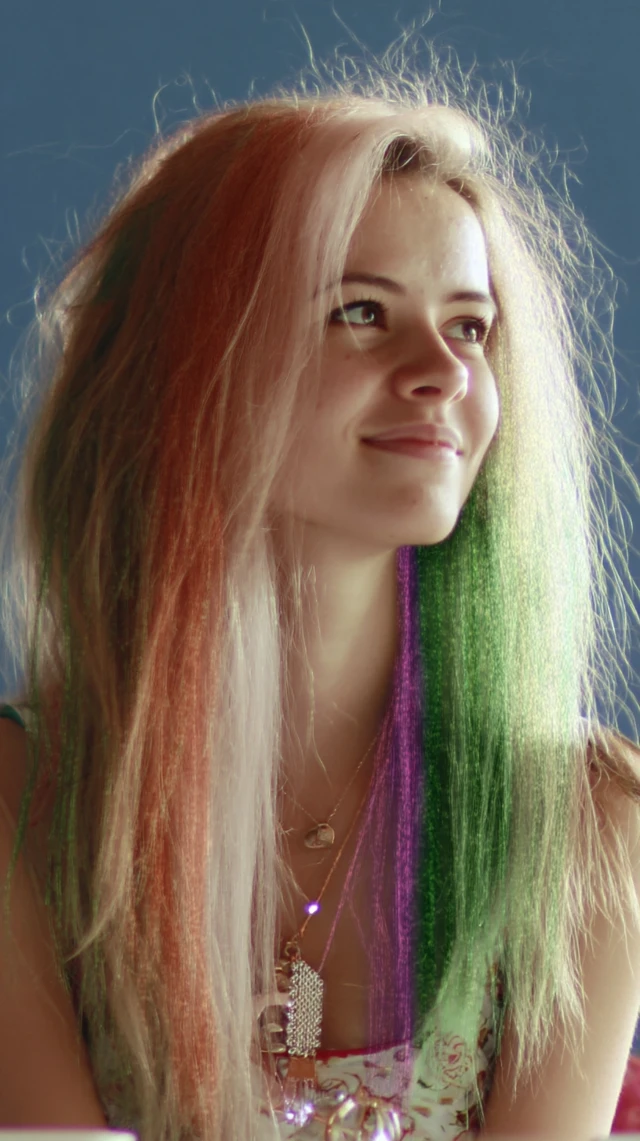 Woman with Rainbow Hair Smiling Portrait