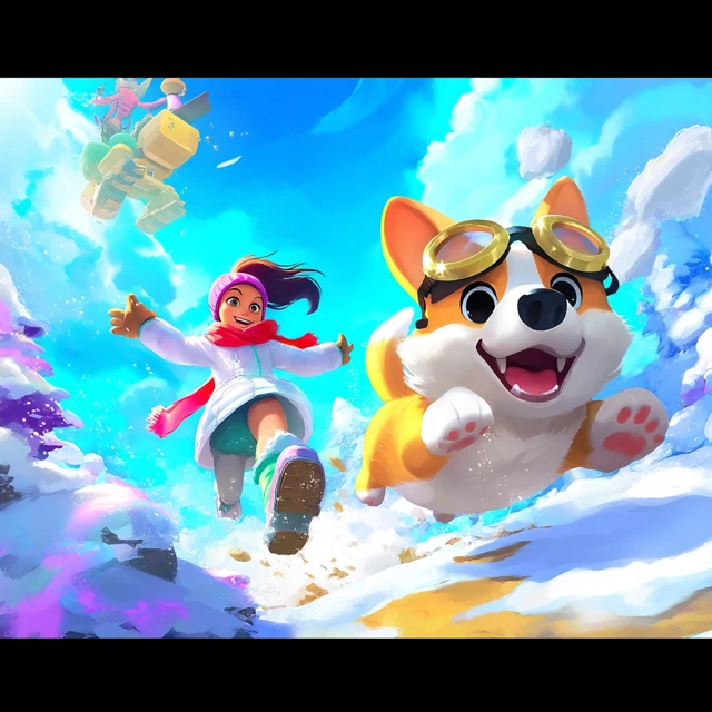 Girl and Corgi Parkouring in the Snow