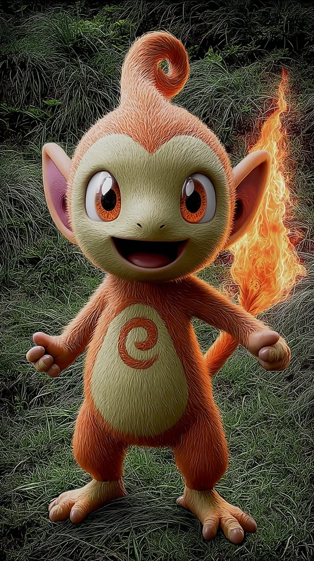 Playful Fire Monkey Pokemon in a Grassland