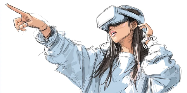 VR Concert Illustration: Chinese Girl Dancing in VR