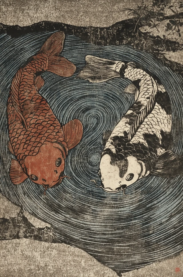 Koi Fish Forming a Circle Japanese Art