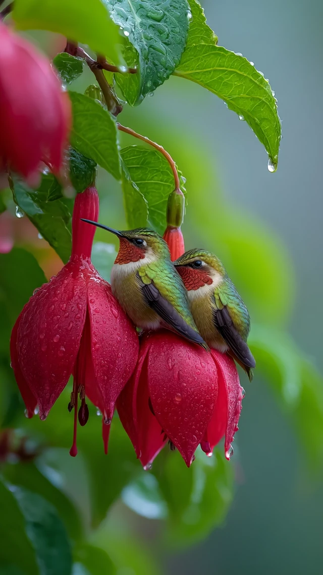 Hummingbirds in Rain: Macro Photography of Nature