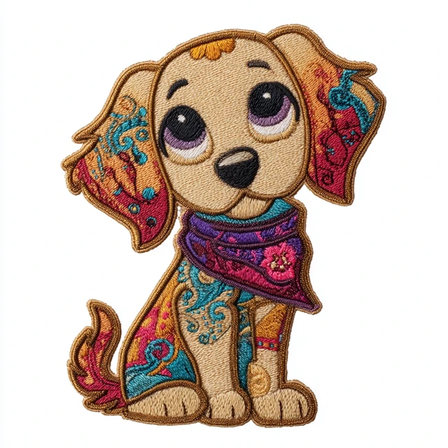 Cute Cartoon Golden Retriever Embroidery Design