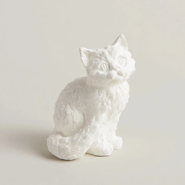 White Cat Figurine Plaster Sculpture Decor