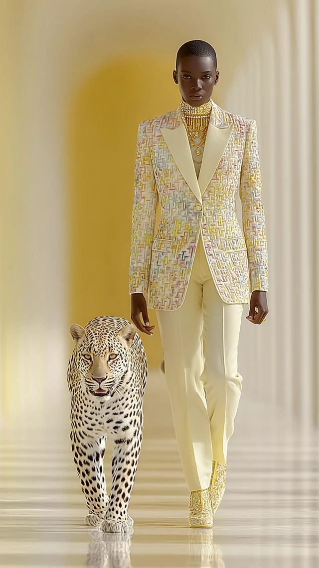 Fendi Leopard and Model Walking Side by Side