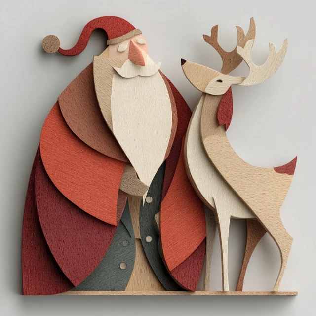Santa Claus and Deer Laser Cut Art for Christmas