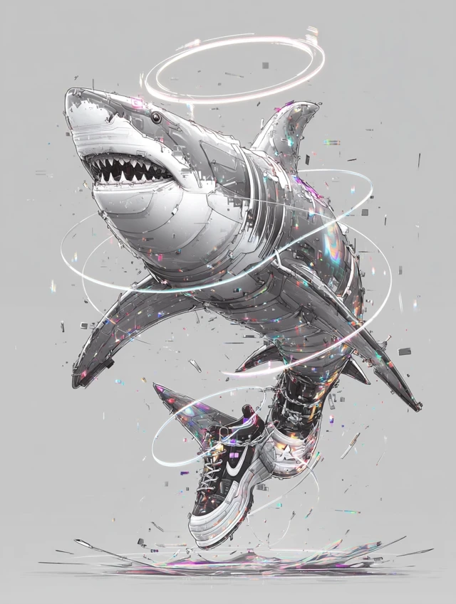 Cybernetic Shark Wearing Nike Sneakers