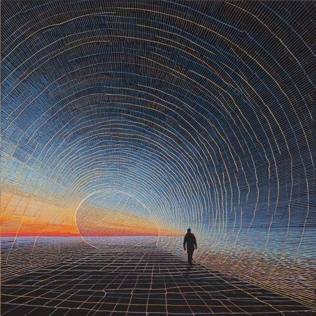 Psychedelic Tunnel Painting with Sunset Horizon