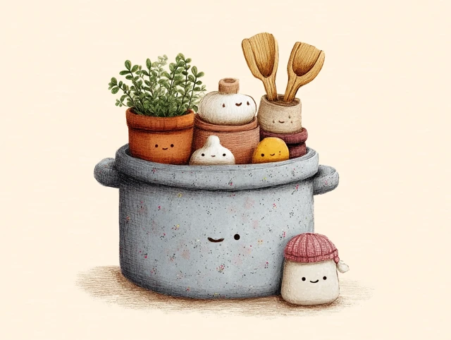 Cute Soup Pot Illustration Whimsical Kitchen Art