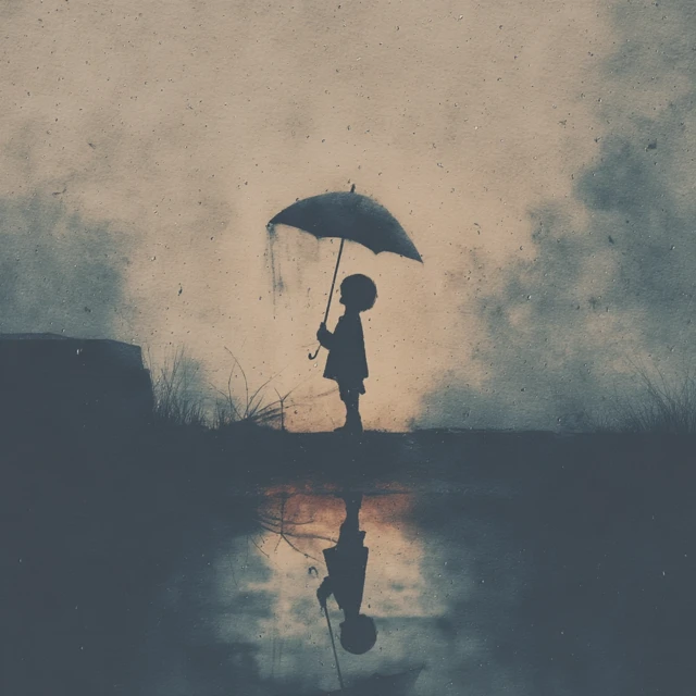 Child with Umbrella Rainy Day Illustration