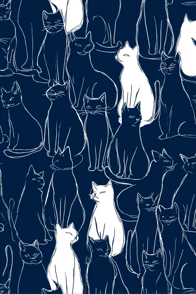 Navy Cat Silhouettes Modern Elegant Design