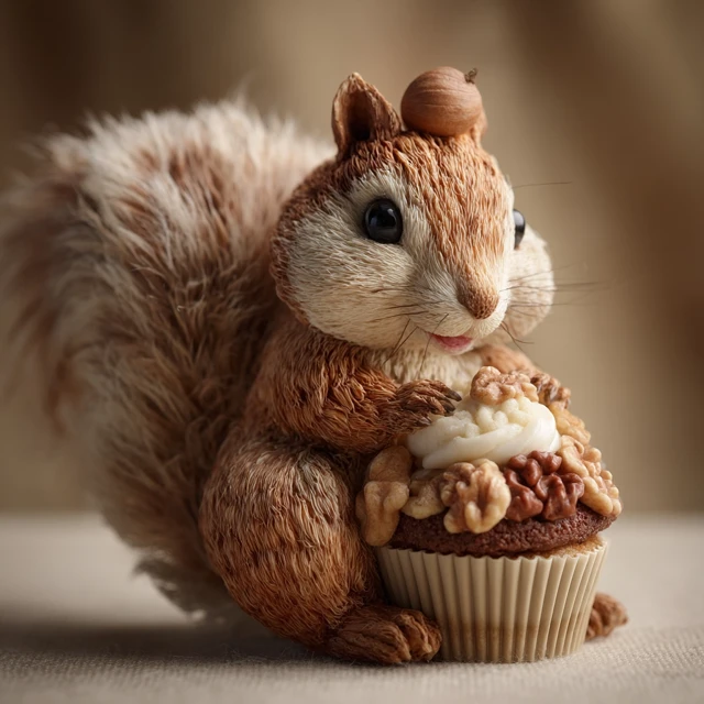 Squirrel with a Cupcake Adorable Animal Art