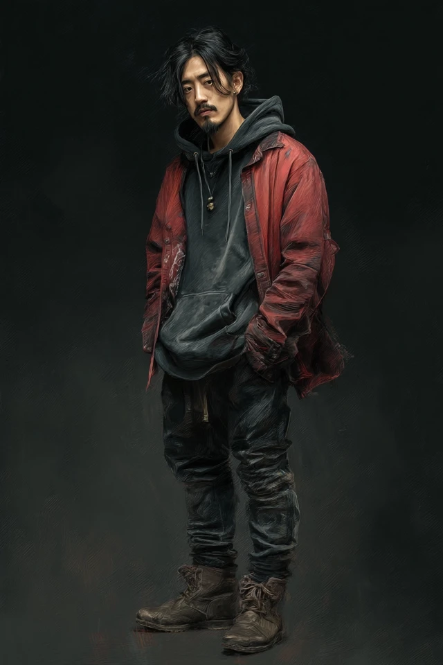 Mysterious Asian Man Digital Oil Painting