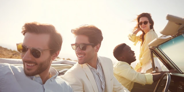 Friends Road Trip in a Classic Convertible Car