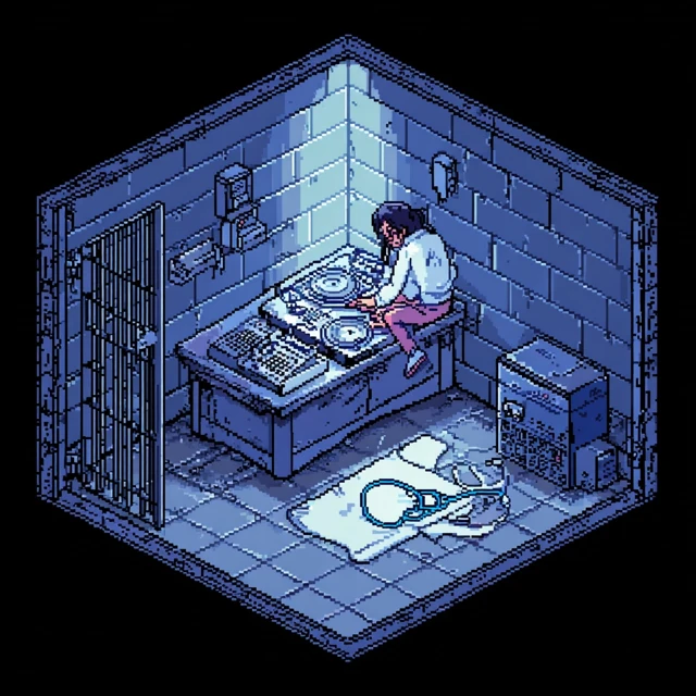 Pixel Art DJ in Prison Cell Illustration