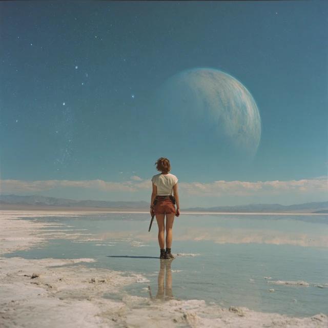 Woman on Salt Flats Dystopian Surreal Landscape