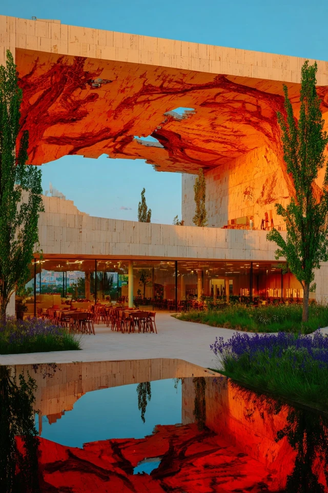 Architects Sunset Balcony Drawing Reflection