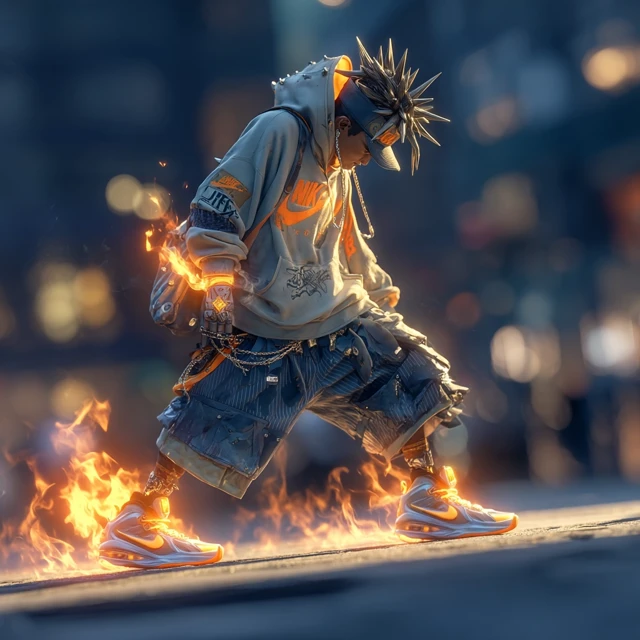 Anime Streetwear Character on Fire - 8K Ultra HD