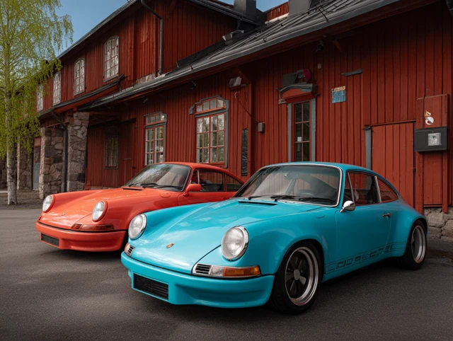 Classic Porsche Cars Blue and Red