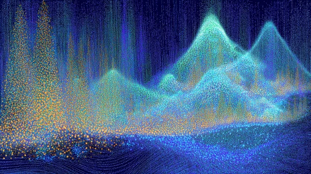 Serene Healing Landscape Pointillism Ink Painting