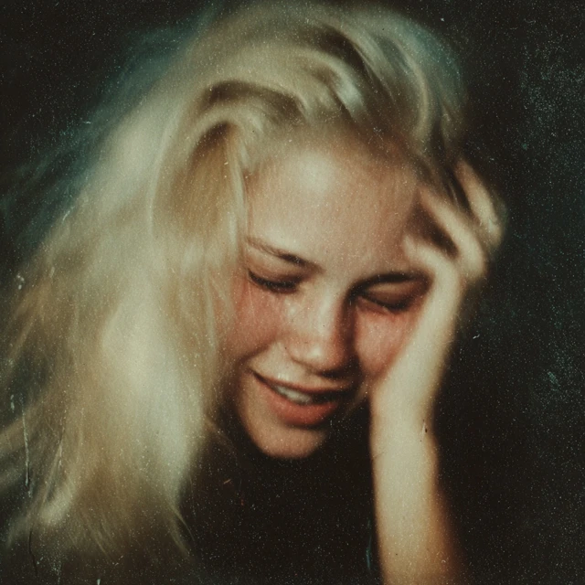 Vintage Photo Blonde Woman Crying Emotional Portrait