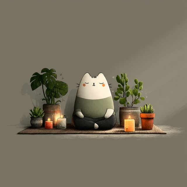 Meditating Cartoon Cat Peaceful Illustration
