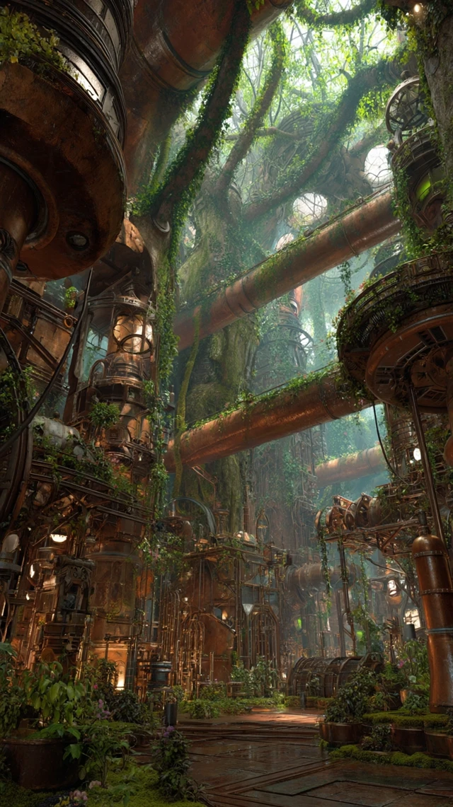 Utopian Steampunk Woodland Architecture 4K